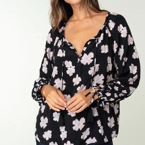 Lovestitch Boho Floral Peasant Blouse – Black & Soft Pink | Size L